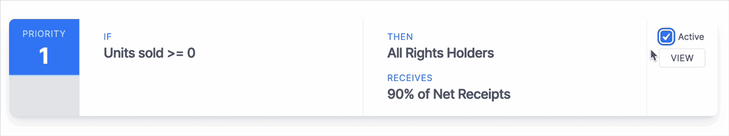 Screen recording of a contract rule's active status changing.